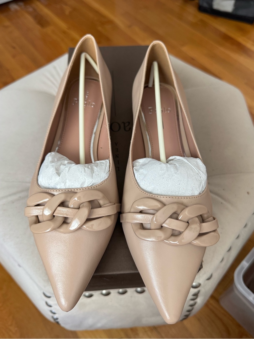 Linea Paolo Pointed Toe Nude Chain Loafer Flats - Women *BRAND NEW*
